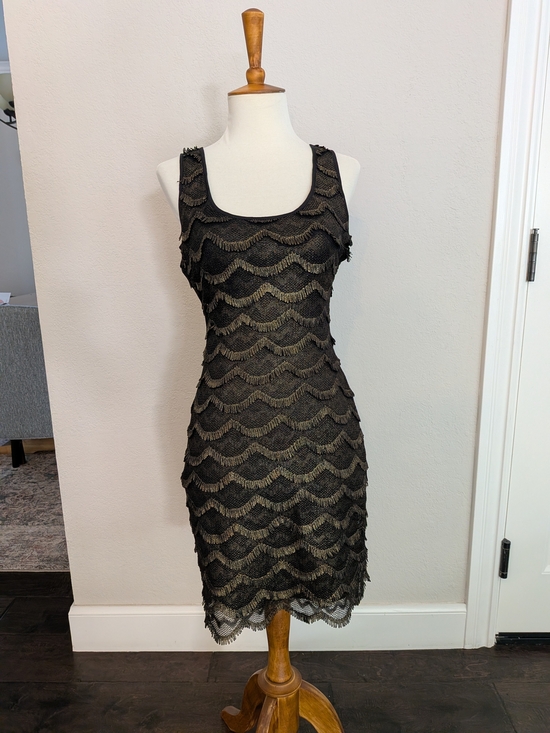 Guess Dresses & Skirts - Guess Black and Gold Fringe-Accent Mini Dress
